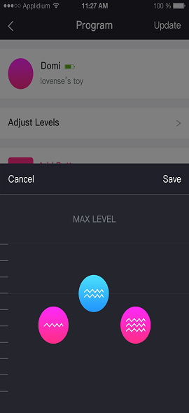 Schermafbeelding van de Lovense Remote-app 3 constante niveaus.