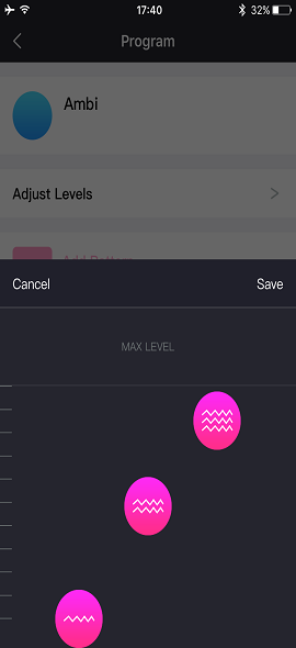 Schermafbeelding van de Lovense Remote-app 3 constante niveaus