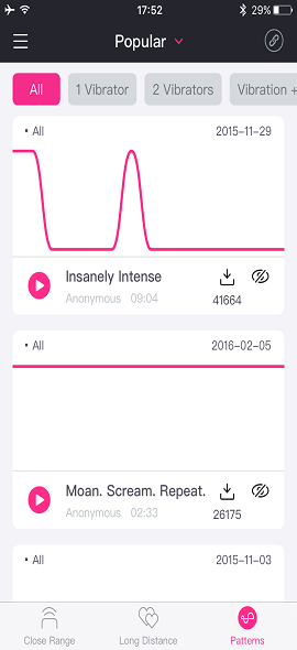 Schermafbeelding van de Lovense Remote-app Onbeperkte patronen