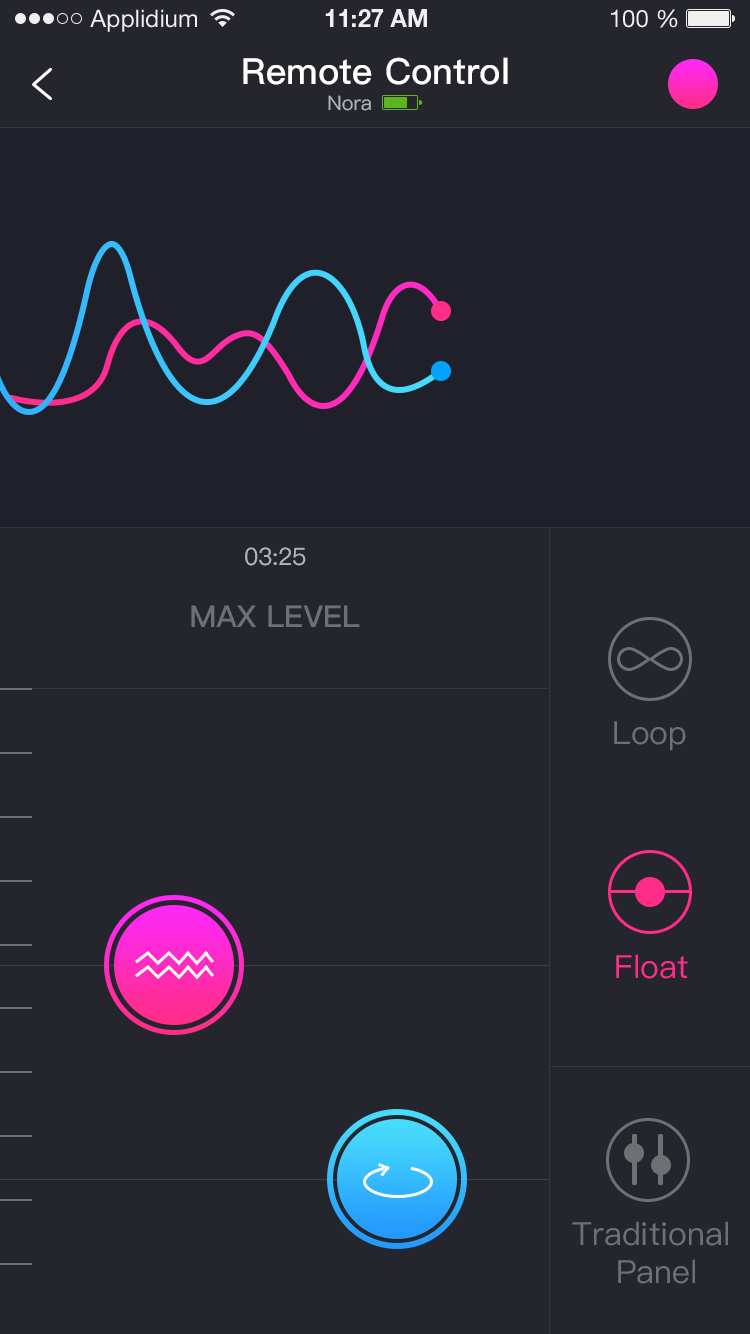 Schermafbeelding van de Lovense Remote-app Tik en schuif de afstandsbediening.